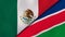 The flags of Mexico and Namibia. News, reportage, business background. 3d illustration