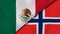 The flags of Mexico and Norway. News, reportage, business background. 3d illustration