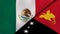 The flags of Mexico and Papua New Guinea. News, reportage, business background. 3d illustration