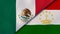 The flags of Mexico and Tajikistan. News, reportage, business background. 3d illustration