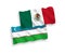 Flags of Mexico and Uzbekistan on a white background