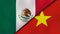 The flags of Mexico and Vietnam. News, reportage, business background. 3d illustration