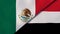 The flags of Mexico and Yemen. News, reportage, business background. 3d illustration