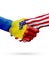 Flags Moldova and United States countries, overprinted handshake.