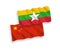 Flags of Myanmar and China on a white background