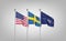 Flags of NATO - North Atlantic Treaty Organization, Sweden, USA.  - 3D illustration.  Isolated on grey background