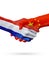 Flags Netherlands, China countries, partnership friendship handshake concept.