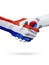 Flags Netherlands, South Korea countries, partnership friendship handshake concept.