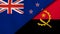 The flags of New Zealand and Angola. News, reportage, business background. 3d illustration