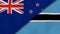 The flags of New Zealand and Botswana. News, reportage, business background. 3d illustration