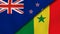 The flags of New Zealand and Senegal. News, reportage, business background. 3d illustration