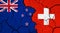 Flags of New Zealand and Switzerland on cracked surface