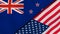 The flags of New Zealand and United States. News, reportage, business background. 3d illustration