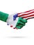 Flags Nigeria and United States countries, overprinted handshake.