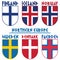 Flags of the Nordic countries, Scandinavia. Norway, Iceland, Sweden, Denmark, Finland, Faroe Islands