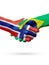 Flags Norway, Brazil countries, partnership friendship handshake concept.