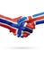 Flags Norway, Iceland countries, partnership friendship handshake concept.