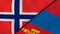 The flags of Norway and Mongolia. News, reportage, business background. 3d illustration