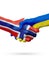 Flags Norway, Ukraine countries, partnership friendship handshake concept.