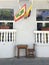 Flags outside building on Cartagena street in Colombia