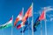 Flags on Place Rapp square, Colmar. Colmar is the third-largest commune of the Alsace region in north-eastern France, renowned for