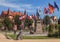 Flags on Place Rapp square in Colmar, France