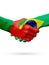 Flags Portugal, Brazil countries, partnership friendship handshake concept.