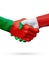 Flags Portugal, Italy countries, partnership friendship handshake concept.