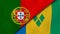 The flags of Portugal and Saint Vincent and Grenadines. News, reportage, business background. 3d illustration