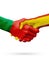 Flags Portugal, Spain countries, partnership friendship handshake concept.