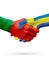 Flags Portugal, Sweden countries, partnership friendship handshake concept.