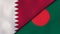 The flags of Qatar and Bangladesh. News, reportage, business background. 3d illustration