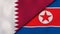 The flags of Qatar and North Korea. News, reportage, business background. 3d illustration