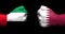 Flags of Qatar and Saudi Arabia painted on two clenched fists fa