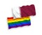 Flags of Rainbow gay pride and Qatar on a white background