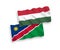 Flags of Republic of Namibia and Hungary on a white background