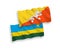 Flags of Republic of Rwanda and Kingdom of Bhutan on a white background