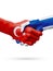 Flags Republic of Turkey, Finland countries, partnership friendship handshake concept.