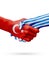 Flags Republic of Turkey, Greece countries, partnership friendship handshake concept.