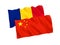 Flags of Romania and China on a white background