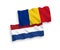 Flags of Romania and Netherlands on a white background