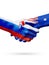 Flags Russia, Australia countries, partnership friendship handshake concept.