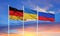 Flags of Russia, Ukraine and Germany The concept of tense relations between Russia and Ukraine.