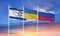 Flags of Russia, Ukraine and Israel.