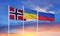 Flags of Russia, Ukraine and Norway