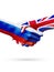 Flags Russia, United Kingdom countries, partnership friendship handshake concept.