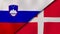 The flags of Slovenia and Denmark. News, reportage, business background. 3d illustration