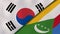 The flags of South Korea and Comoros. News, reportage, business background. 3d illustration