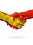 Flags Spain, China countries, partnership friendship handshake concept.