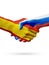 Flags Spain, Russia countries, partnership friendship handshake concept.